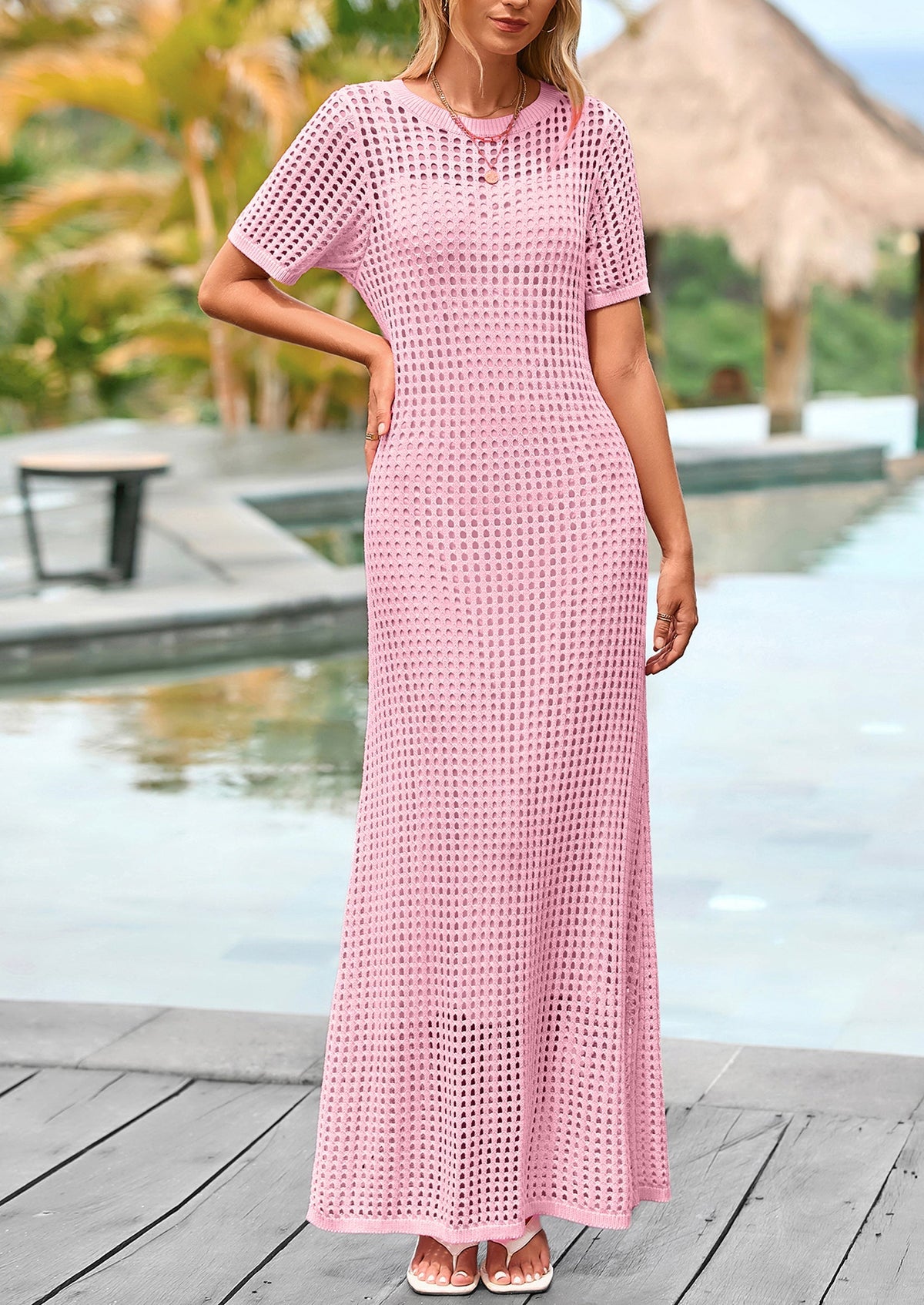 Eyelet Maxi Dress - Short Sleeve, Vacation - photo 46
