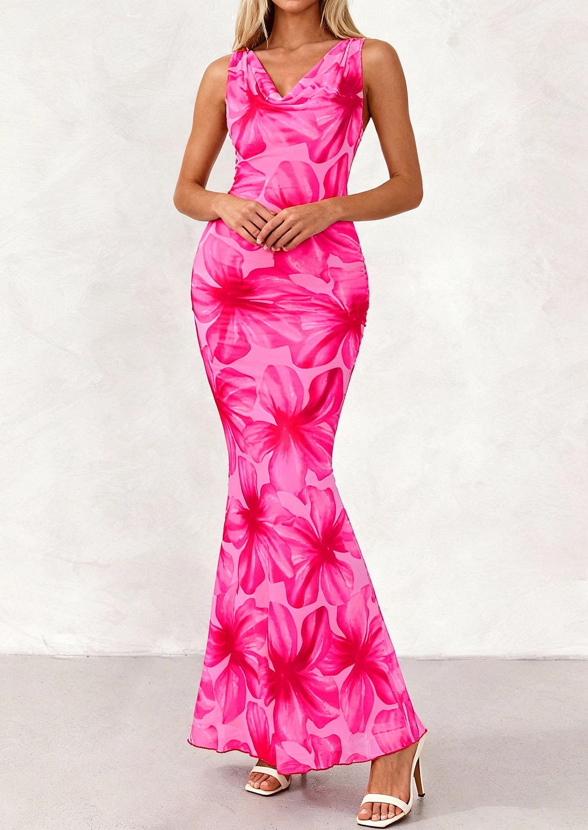 Floral Bodycon Maxi Dress - Sleeveless, Cowl Neck, Beach - photo 26