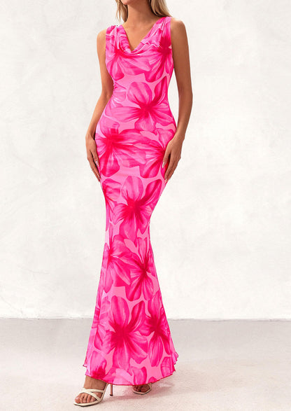 Floral Bodycon Maxi Dress - Sleeveless, Cowl Neck, Beach - photo 28