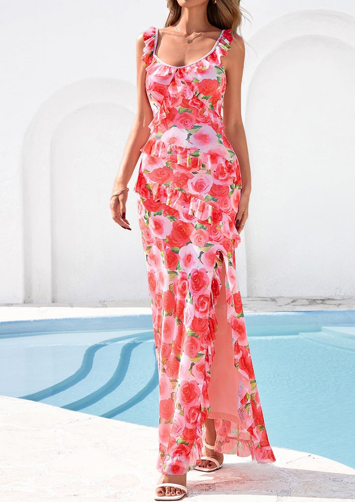 Mesh Maxi Dress - Spaghetti Strap, V-Neck, Cocktail - photo 36