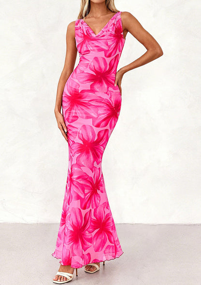 Floral Bodycon Maxi Dress - Sleeveless, Cowl Neck, Beach - photo 29