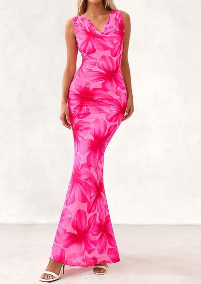 Floral Bodycon Maxi Dress - Sleeveless, Cowl Neck, Beach - photo 30