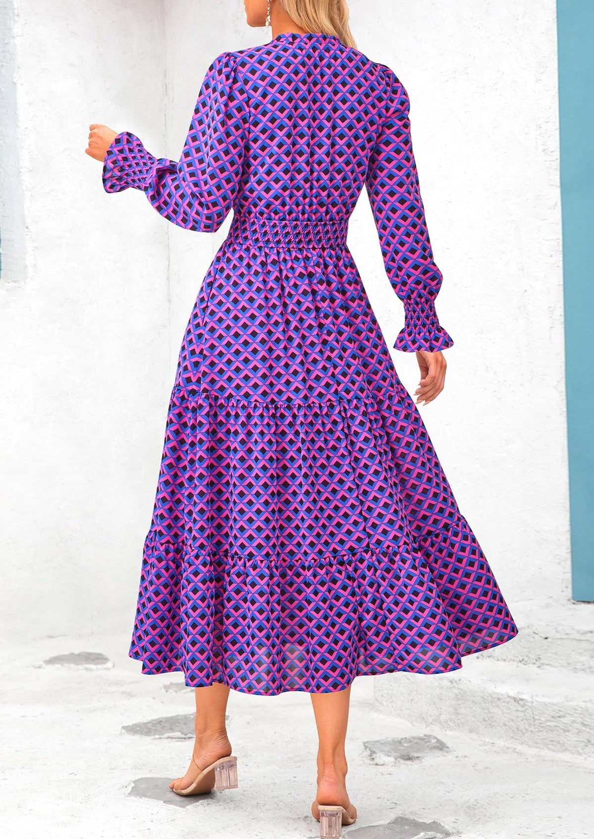 Floral A-Line Flowy Maxi Dress - Long Sleeve, V-Neck, Casual - photo 97