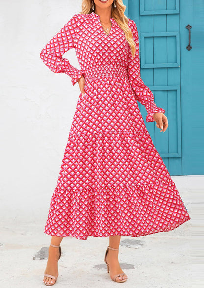 Floral A-Line Flowy Maxi Dress - Long Sleeve, V-Neck, Casual - photo 102