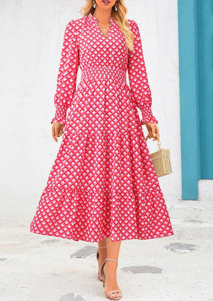 Floral A-Line Flowy Maxi Dress - Long Sleeve, V-Neck, Casual - photo 100