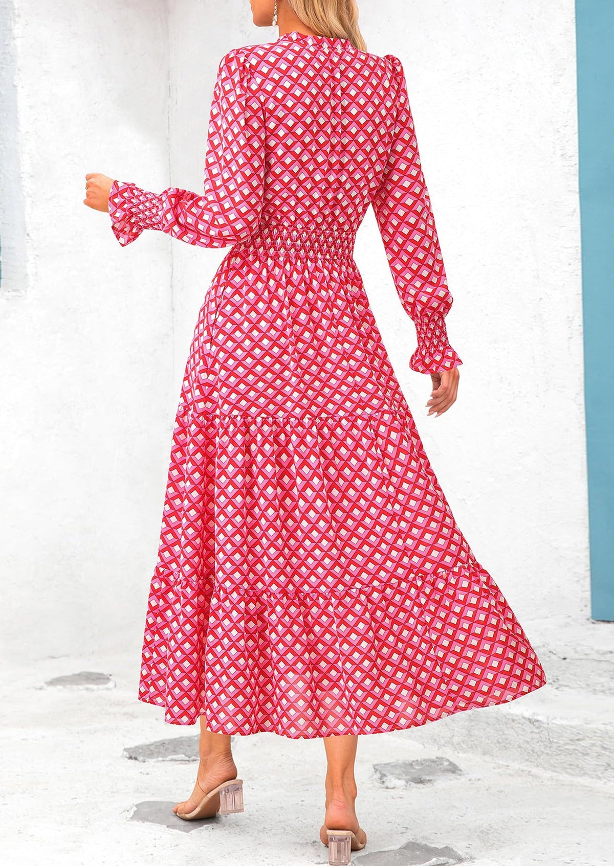Floral A-Line Flowy Maxi Dress - Long Sleeve, V-Neck, Casual - photo 101