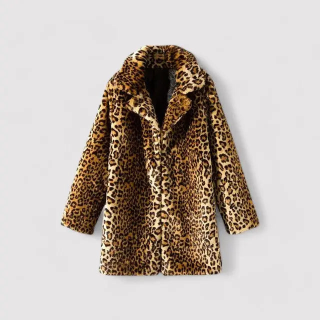 Orsenvi Leopard Print Faux Fur Coat