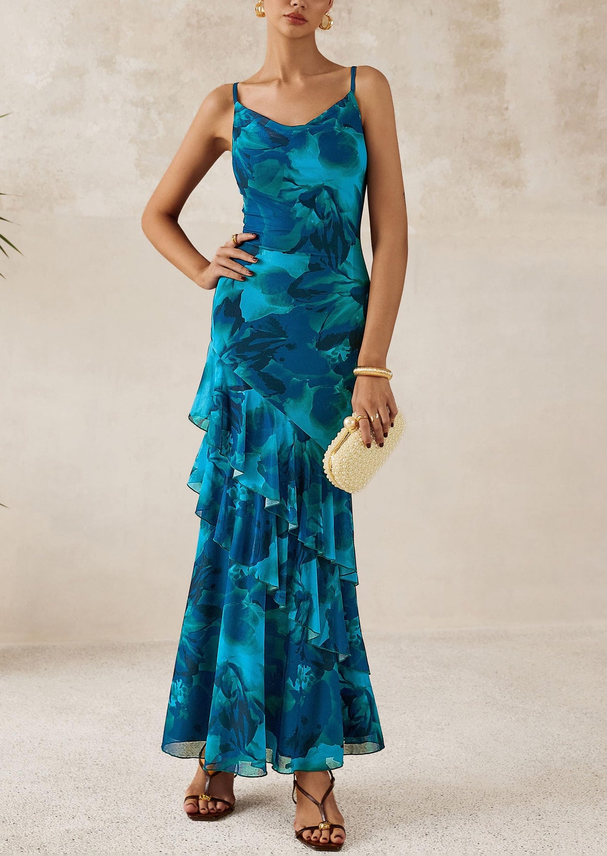 Floral Tiered Maxi Dress - Spaghetti Strap, Beach - photo 9