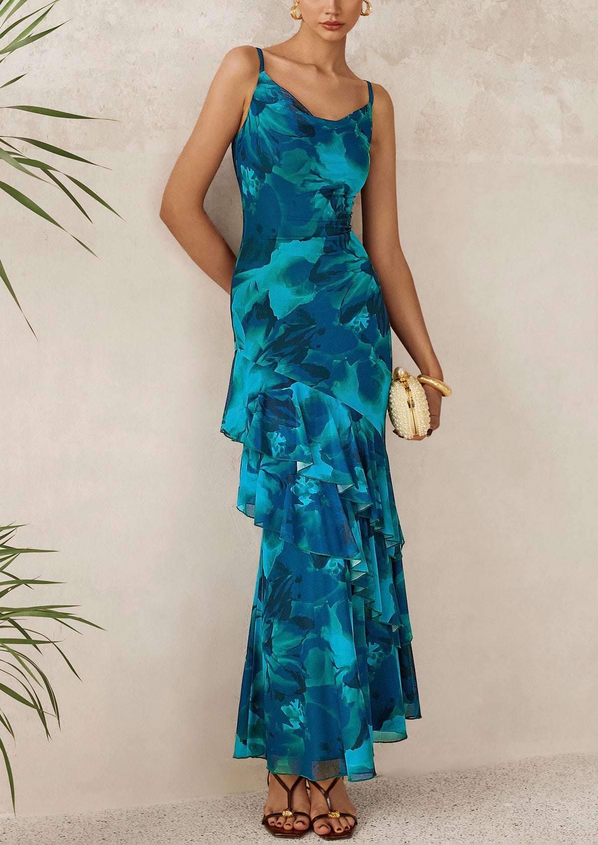 Floral Tiered Maxi Dress - Spaghetti Strap, Beach - photo 14