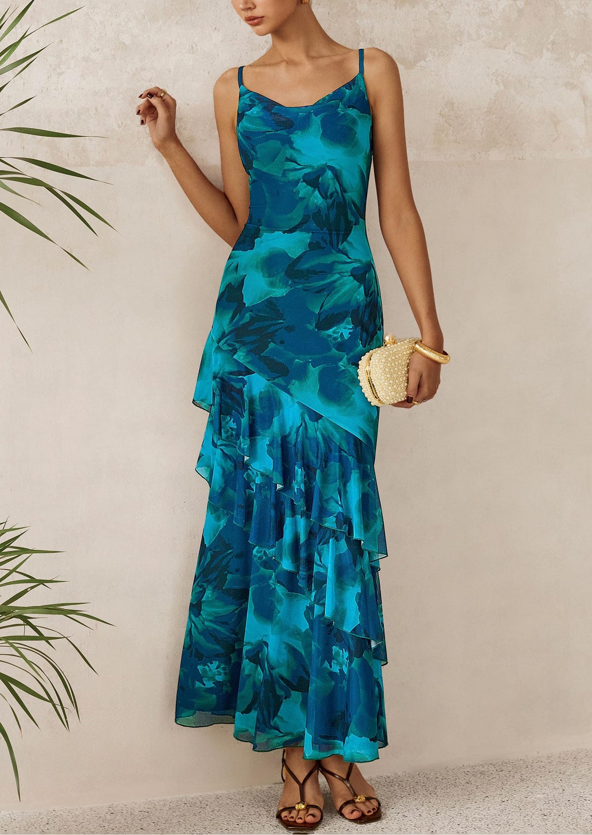 Floral Tiered Maxi Dress - Spaghetti Strap, Beach - photo 15