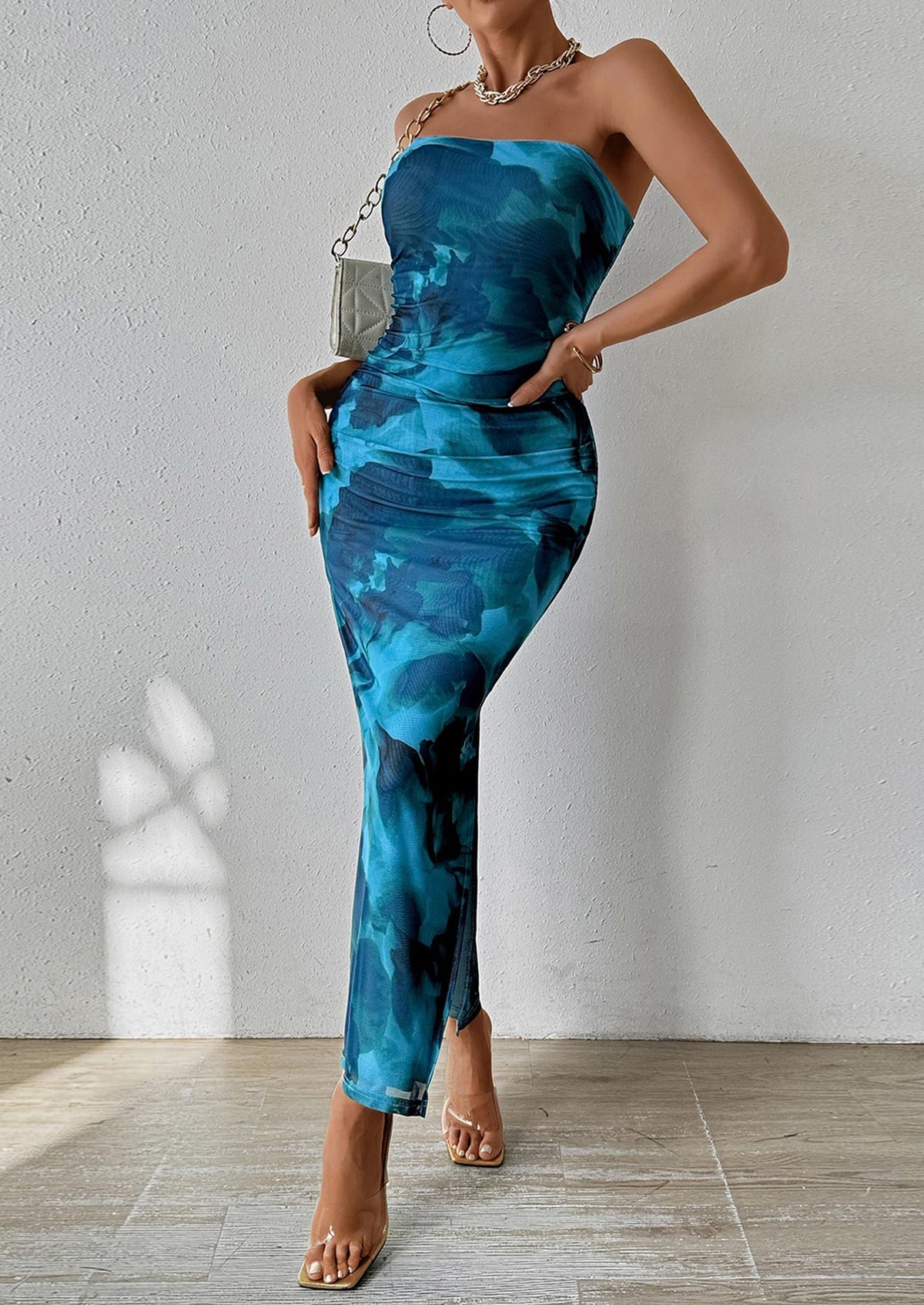Floral Bodycon Maxi Dress - Strapless, Party - photo 33
