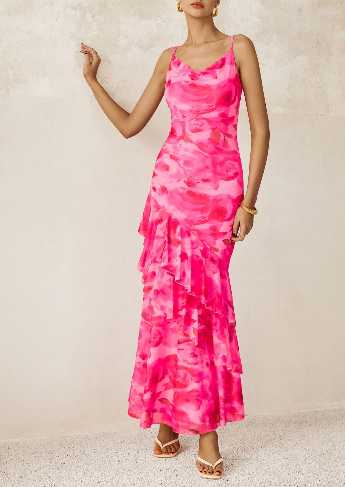 Floral Tiered Maxi Dress - Spaghetti Strap, Beach - photo 36