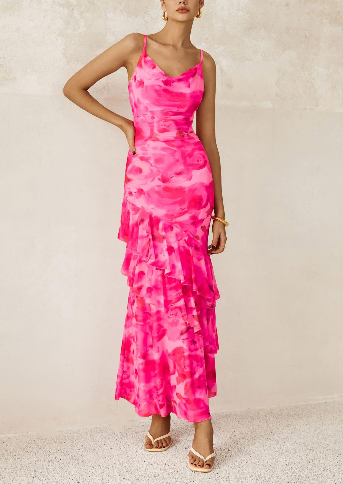 Floral Tiered Maxi Dress - Spaghetti Strap, Beach - photo 30
