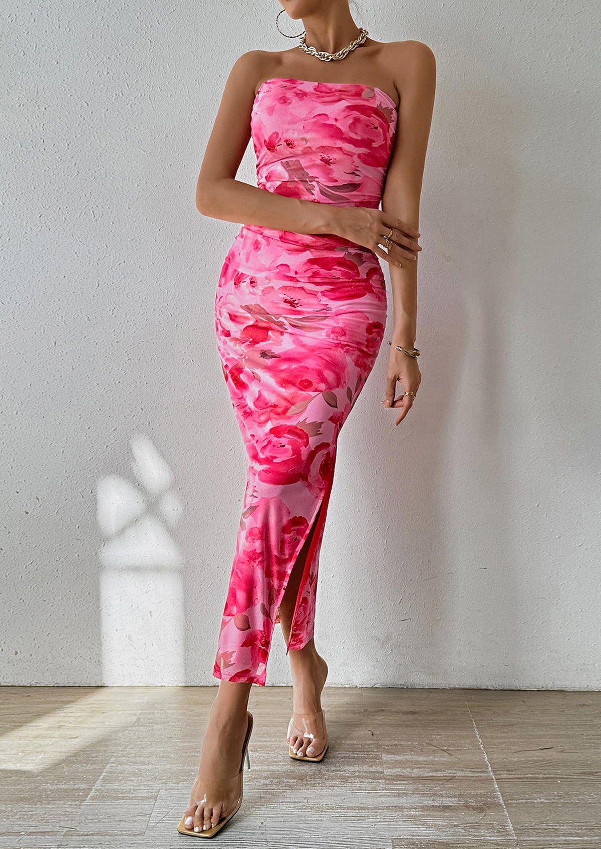 Floral Bodycon Maxi Dress - Strapless, Party - photo 46