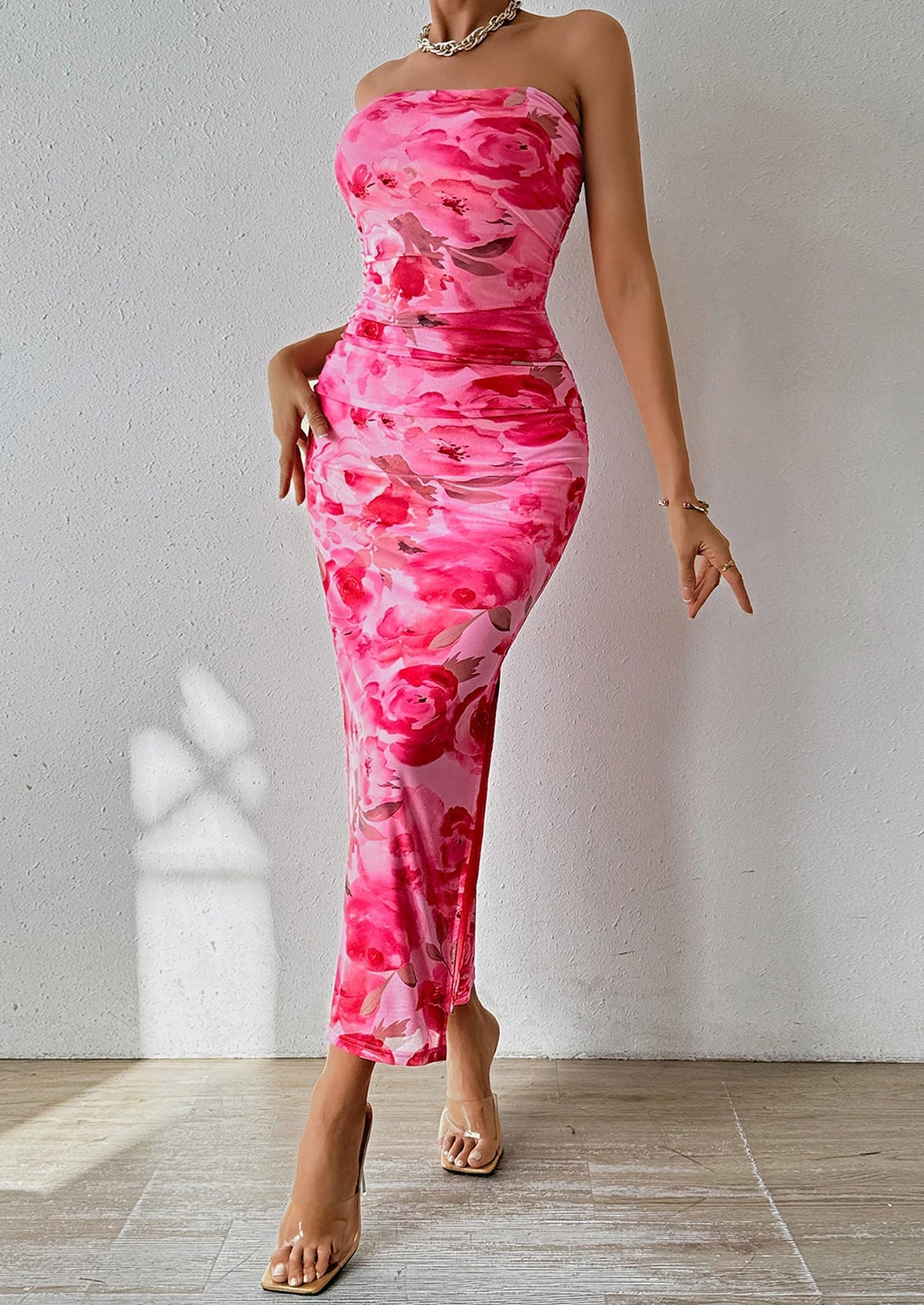 Floral Bodycon Maxi Dress - Strapless, Party - photo 47