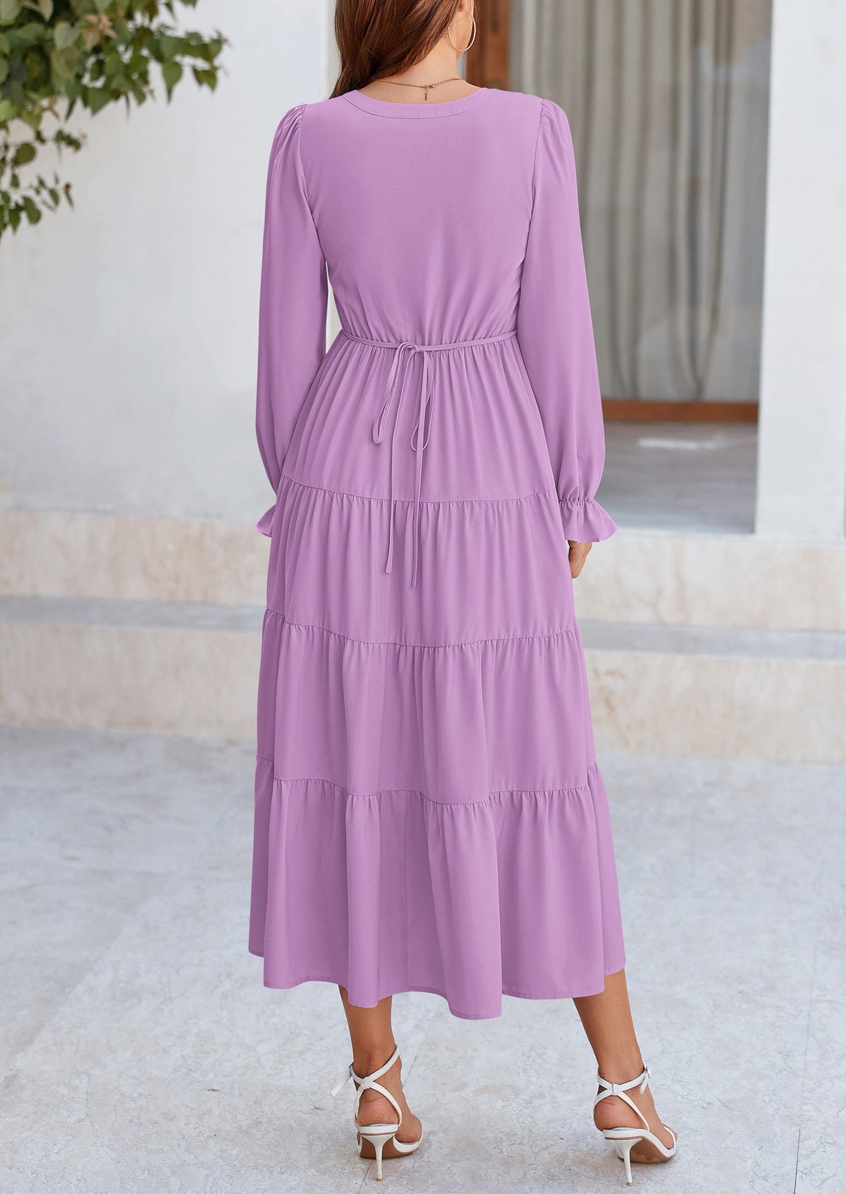Brick Red Swiss Dot Smocked Tiered Maxi Dress - Long Sleeve, photo 127
