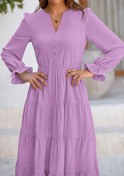 Brick Red Swiss Dot Smocked Tiered Maxi Dress - Long Sleeve, photo 130