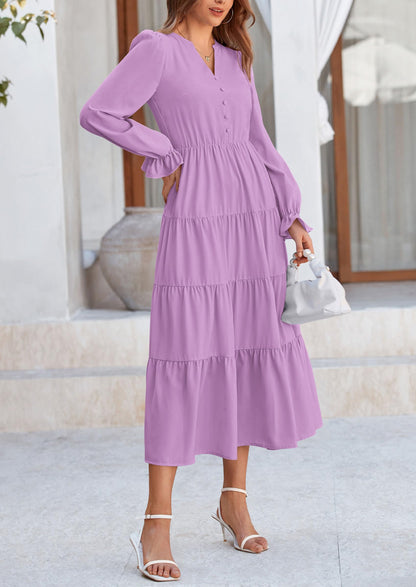 Brick Red Swiss Dot Smocked Tiered Maxi Dress - Long Sleeve, photo 131