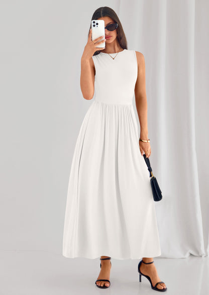 A-Line Flowy Maxi Dress - Sleeveless, Crewneck, Casual - photo 36
