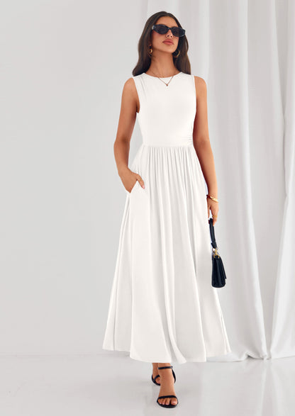 A-Line Flowy Maxi Dress - Sleeveless, Crewneck, Casual - photo 39