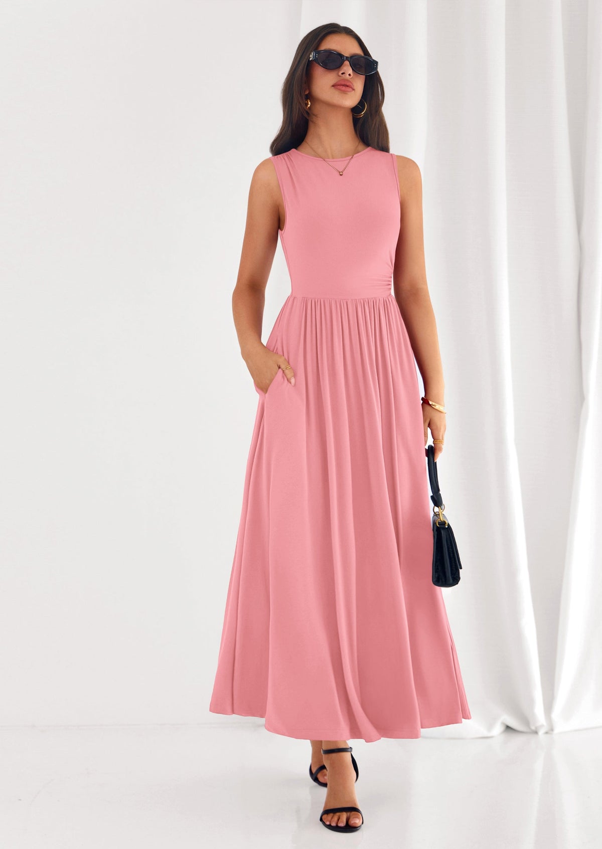 A-Line Flowy Maxi Dress - Sleeveless, Crewneck, Casual - photo 46