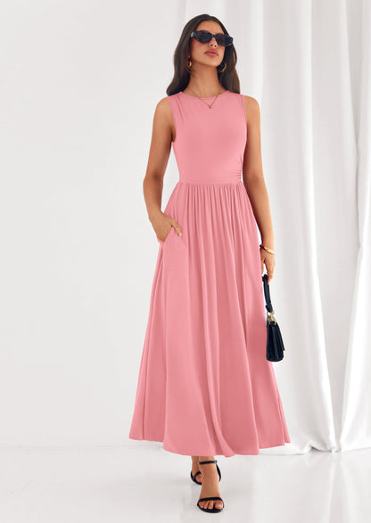 A-Line Flowy Maxi Dress - Sleeveless, Crewneck, Casual - photo 46