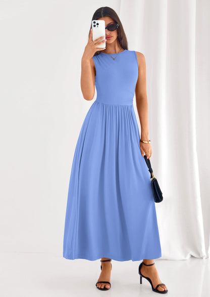 A-Line Flowy Maxi Dress - Sleeveless, Crewneck, Casual - photo 1