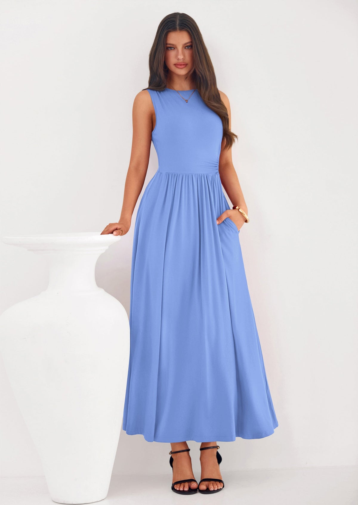 A-Line Flowy Maxi Dress - Sleeveless, Crewneck, Casual - photo 7