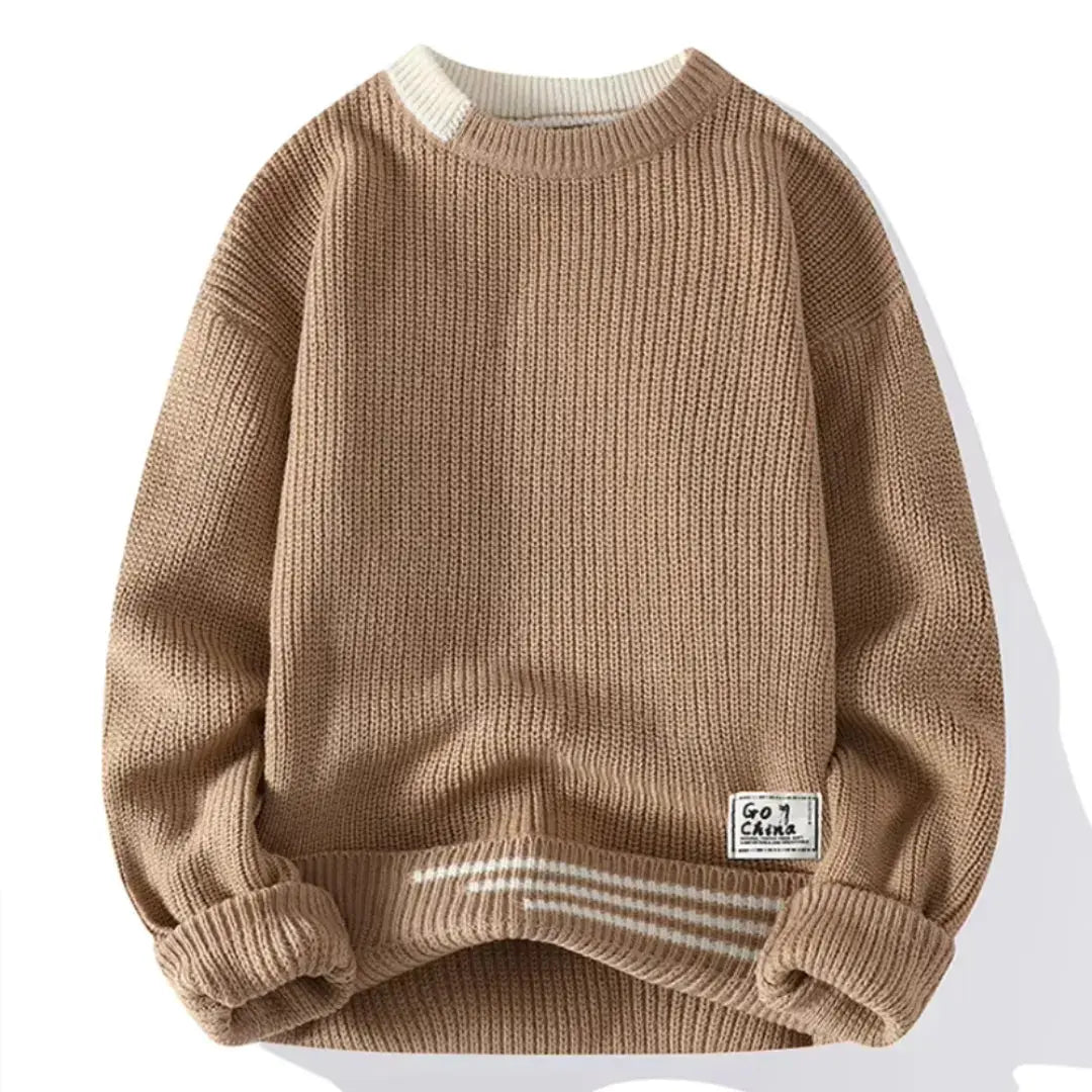 Raphael Vintage Inspired Crewneck Knit Sweater In Soft Beige