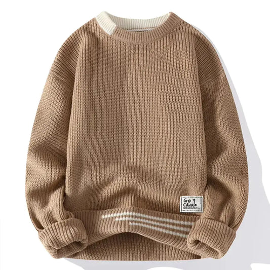 Raphael Vintage Inspired Crewneck Knit Sweater In Soft Beige