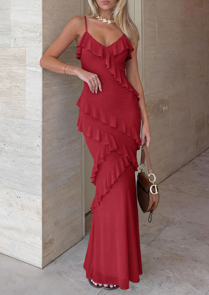 Mesh Bodycon Maxi Dress - Spaghetti Strap, V-Neck, Wedding - Photo 46