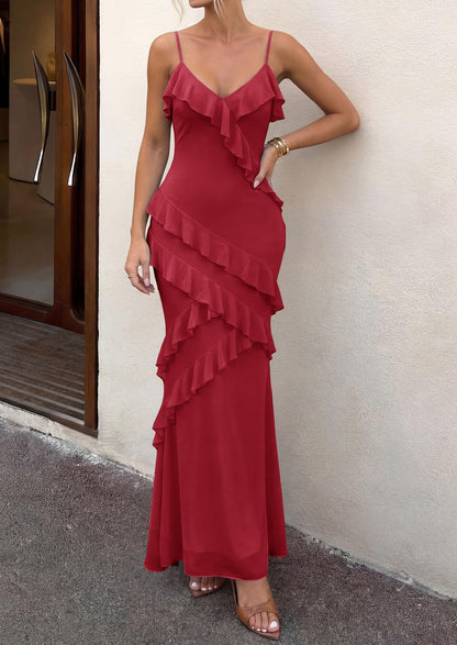 Mesh Bodycon Maxi Dress - Spaghetti Strap, V-Neck, Wedding - Photo 50