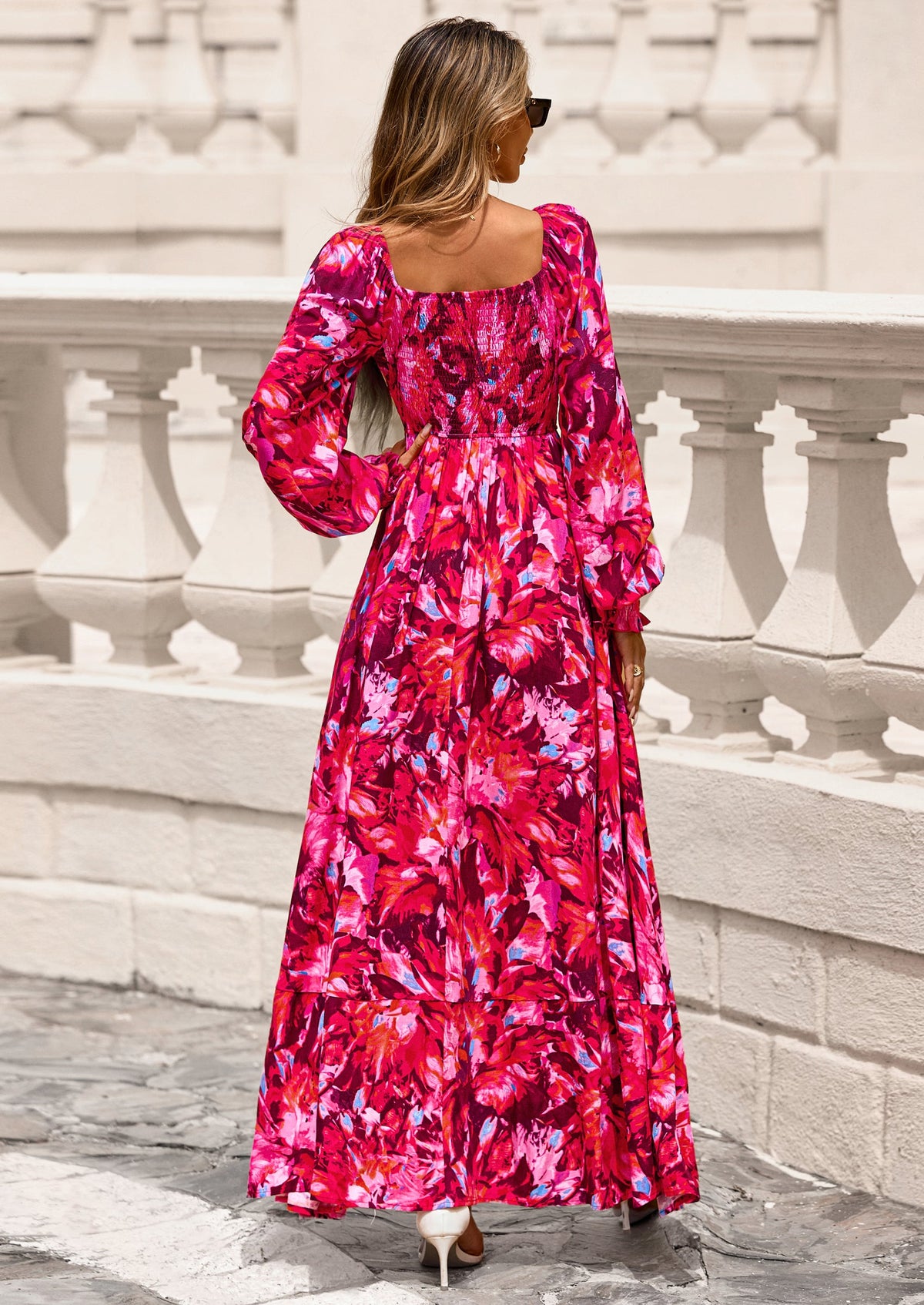 Floral A-Line Flowy Maxi Dress - Long Sleeve, Square Neck, photo 26