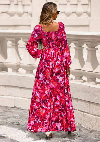 Floral A-Line Flowy Maxi Dress - Long Sleeve, Square Neck, photo 26
