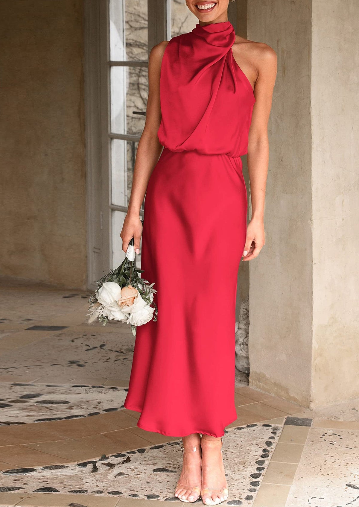 Satin Maxi Dress - Sleeveless, Mock Neck, Cocktail - photo 115