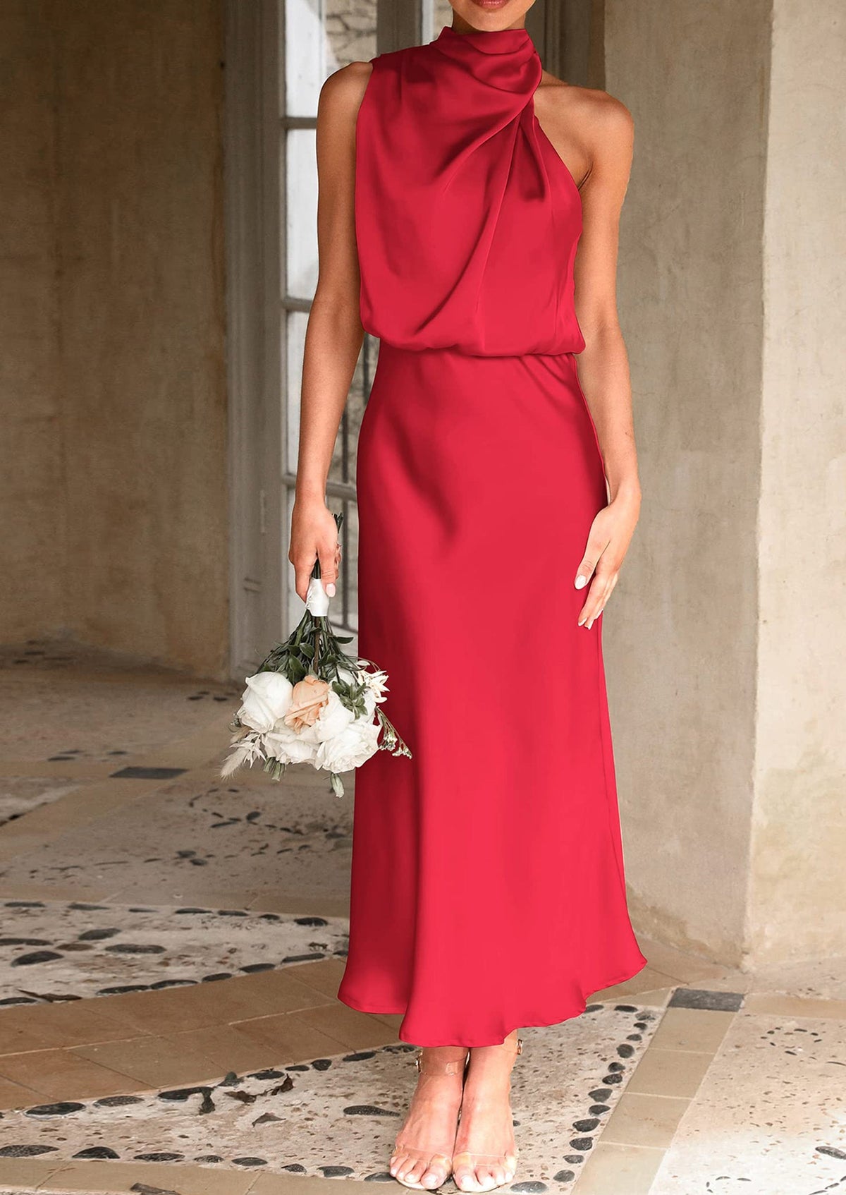 Satin Maxi Dress - Sleeveless, Mock Neck, Cocktail - photo 116