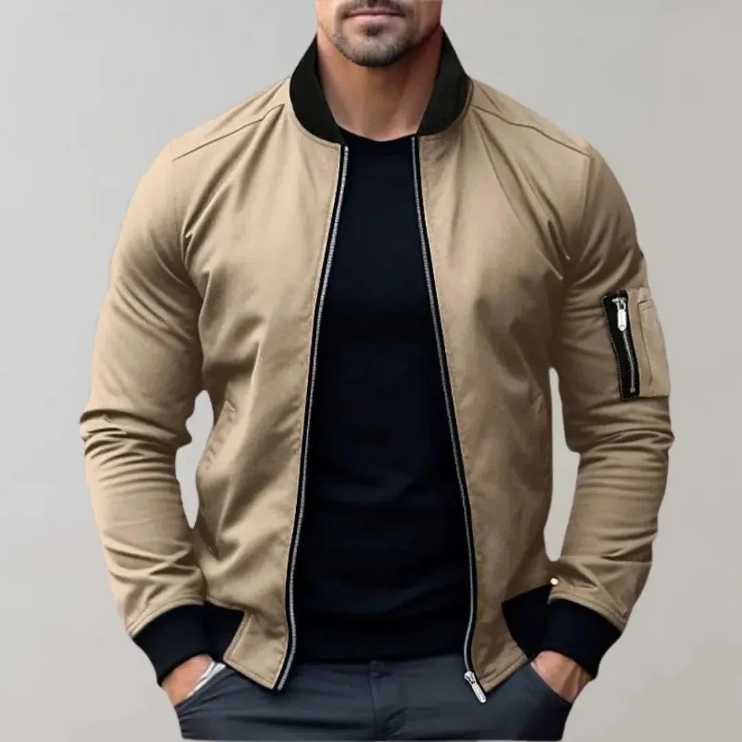 Men's slim fit lightweight bomber jacket full zip breathable SoftTouch polyester outerwear by Orsenvi