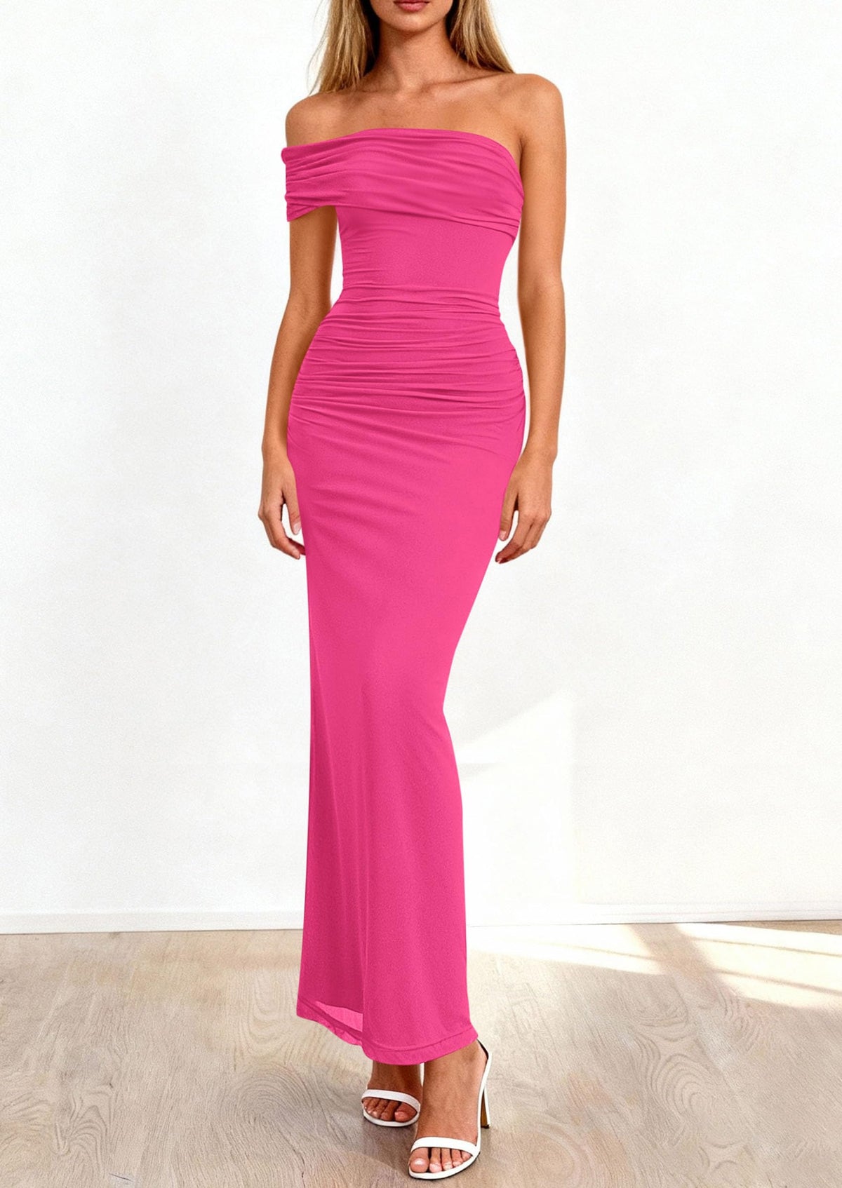 Ruched Bodycon Maxi Dress - Off-Shoulder, Wedding Guest - photo 34