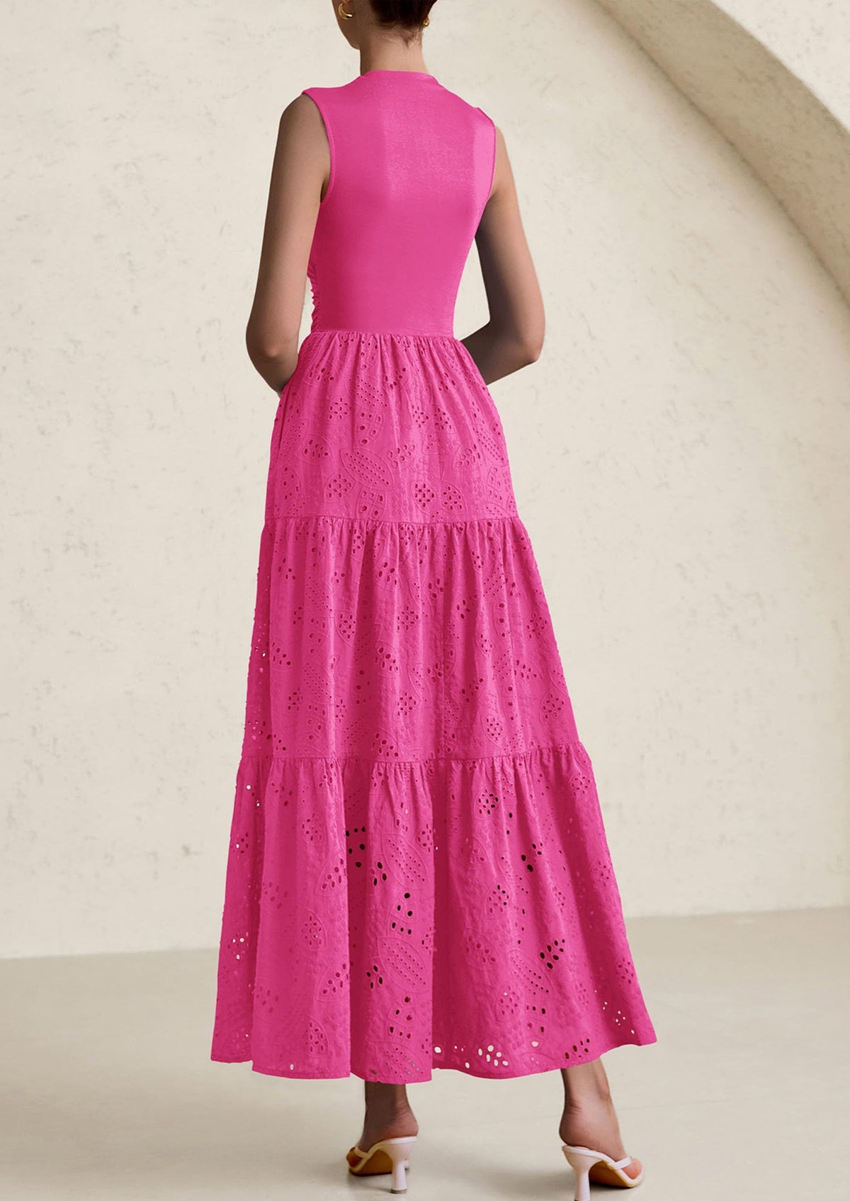 Eyelet Maxi Dress - Sleeveless, Mock Neck, Casual - photo 44