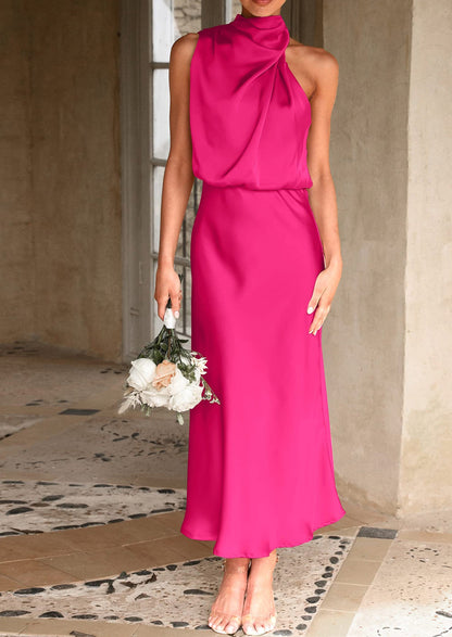 Satin Maxi Dress - Sleeveless, Mock Neck, Cocktail - photo 121