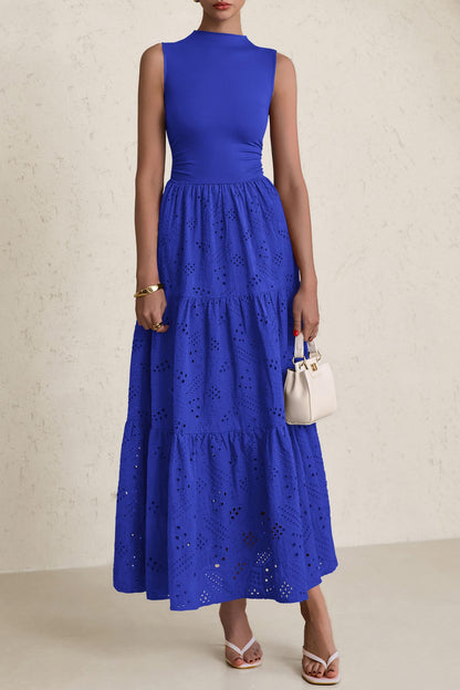 Eyelet Maxi Dress - Sleeveless, Mock Neck, Casual - photo 58