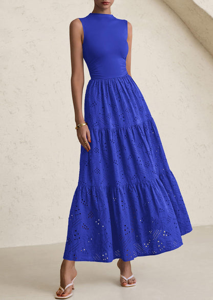 Eyelet Maxi Dress - Sleeveless, Mock Neck, Casual - photo 57