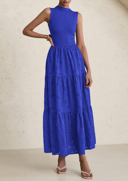 Eyelet Maxi Dress - Sleeveless, Mock Neck, Casual - photo 54