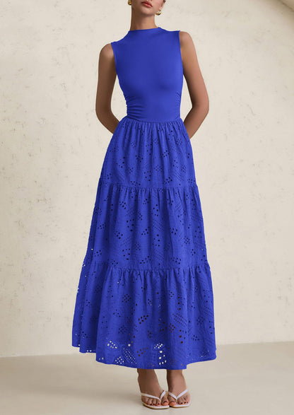 Eyelet Maxi Dress - Sleeveless, Mock Neck, Casual - photo 56