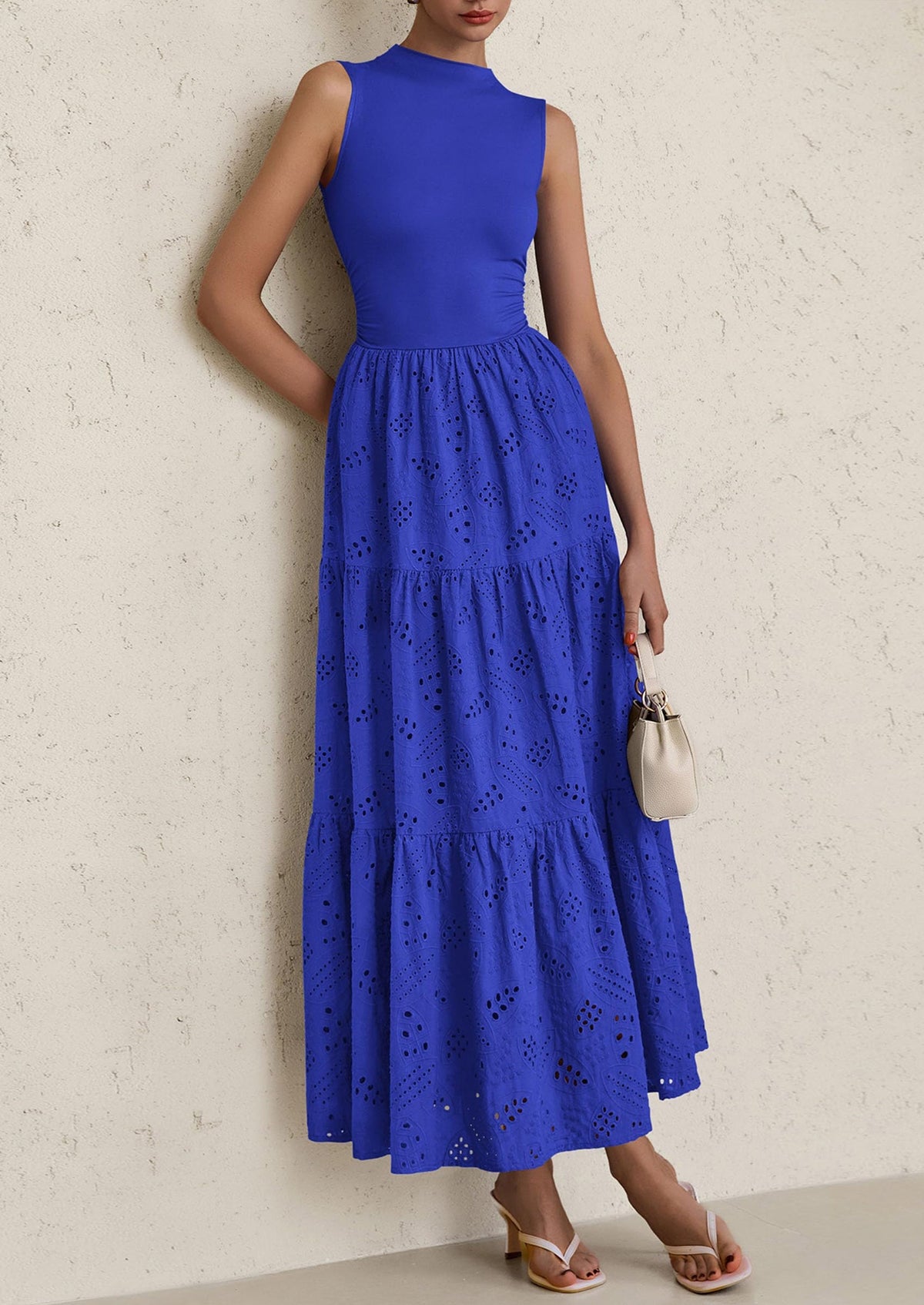 Eyelet Maxi Dress - Sleeveless, Mock Neck, Casual - photo 55
