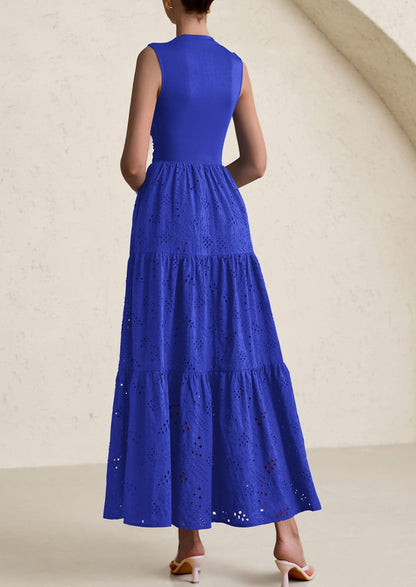 Eyelet Maxi Dress - Sleeveless, Mock Neck, Casual - photo 52