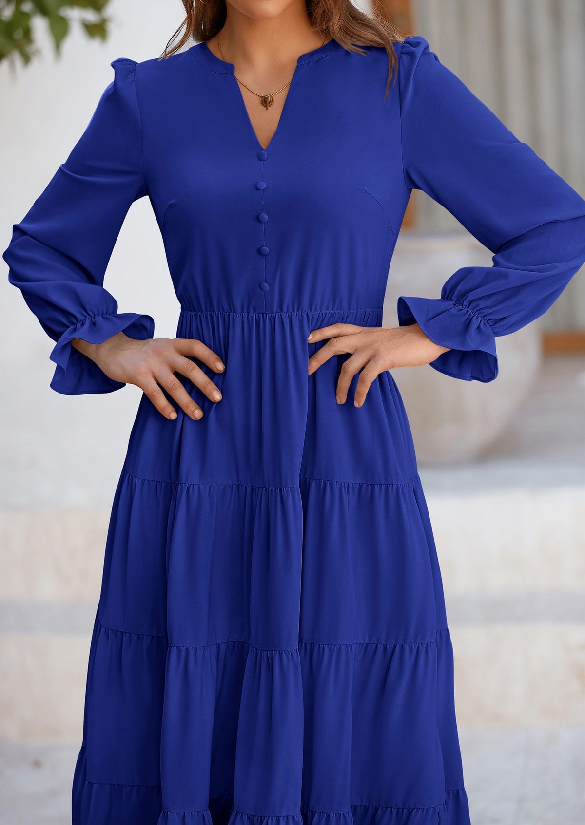 Brick Red Swiss Dot Smocked Tiered Maxi Dress - Long Sleeve, photo 151