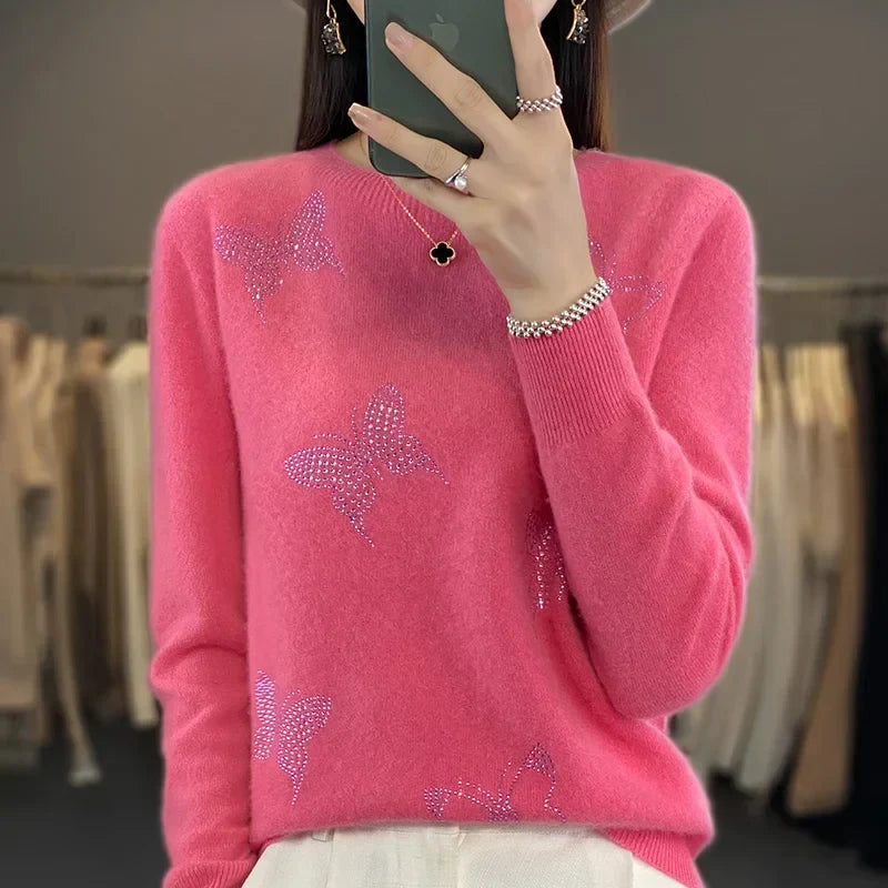 Odessa™ women's butterfly sweater relaxed fit with delicate feminine embellishments