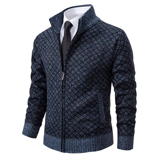 Orsenvi Men's Stand Collar Zip-Up Cardigan Sweater