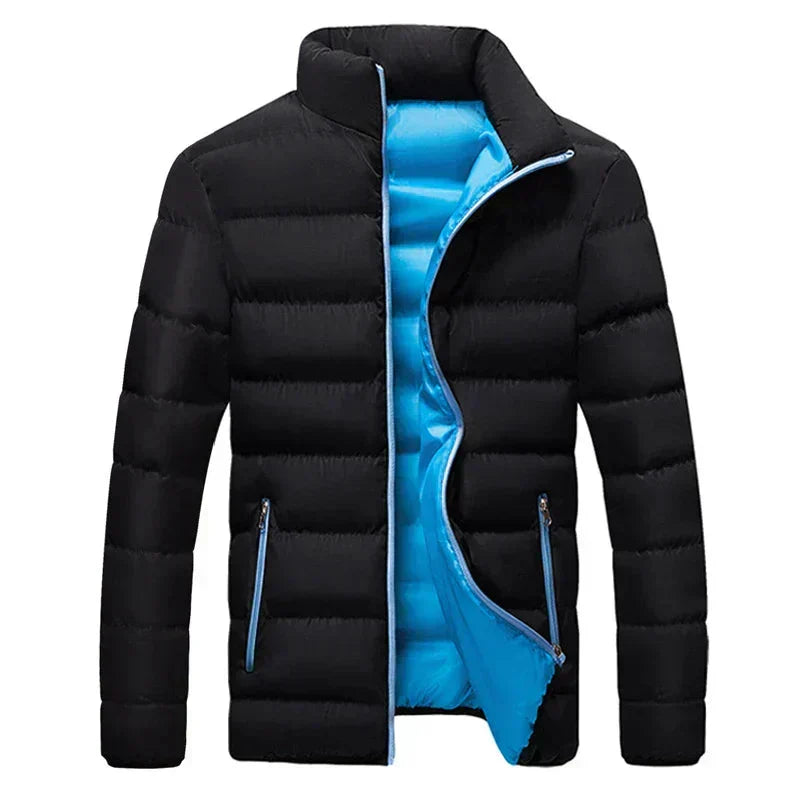 Black elegant thermal jacket slim-fit silhouette with refined insulation for city and outdoor wear